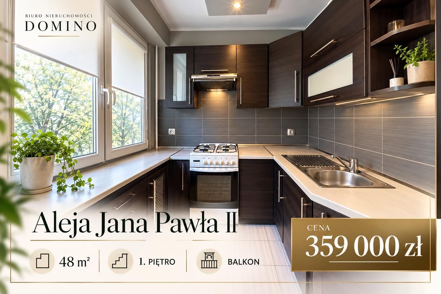 Al. Jana Pawła II, mieszkanie o pow. 48m, I piętro, balkon