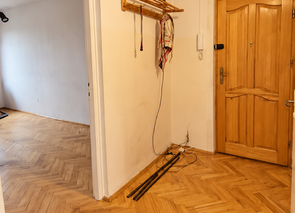 Ciepły przedpokój z drewnianymi drzwiami