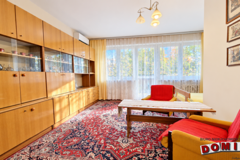 Jasny retro salon z orientalnym dywanem